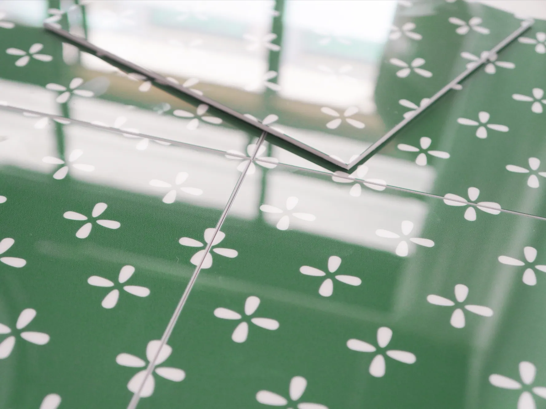 COLAMO Glossy Green Dot Print Patterned Self Adhesive Graphic Tile Peel and Stick Backsplash