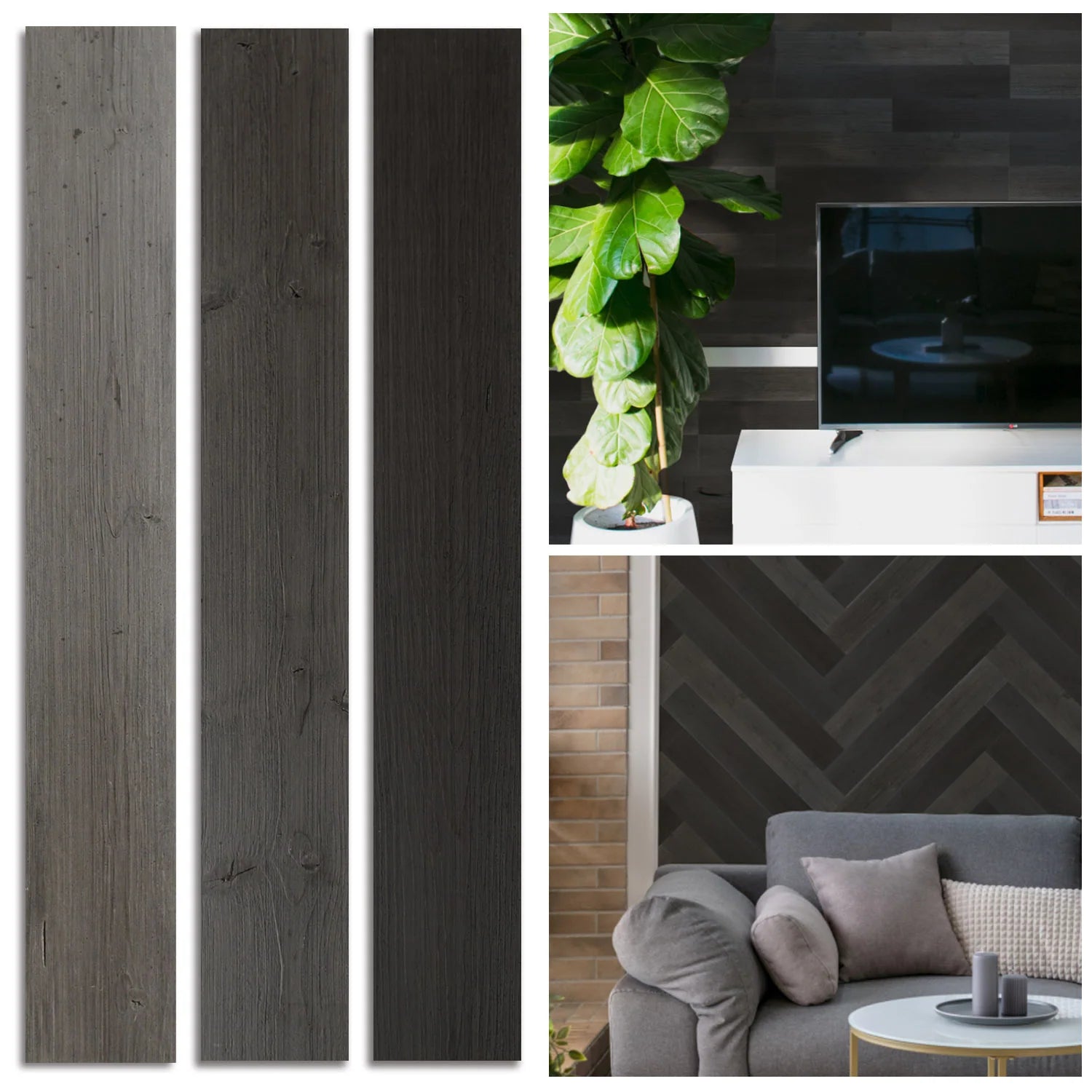 Planches de bois noir COLAMO en pin à peler et coller pour murs