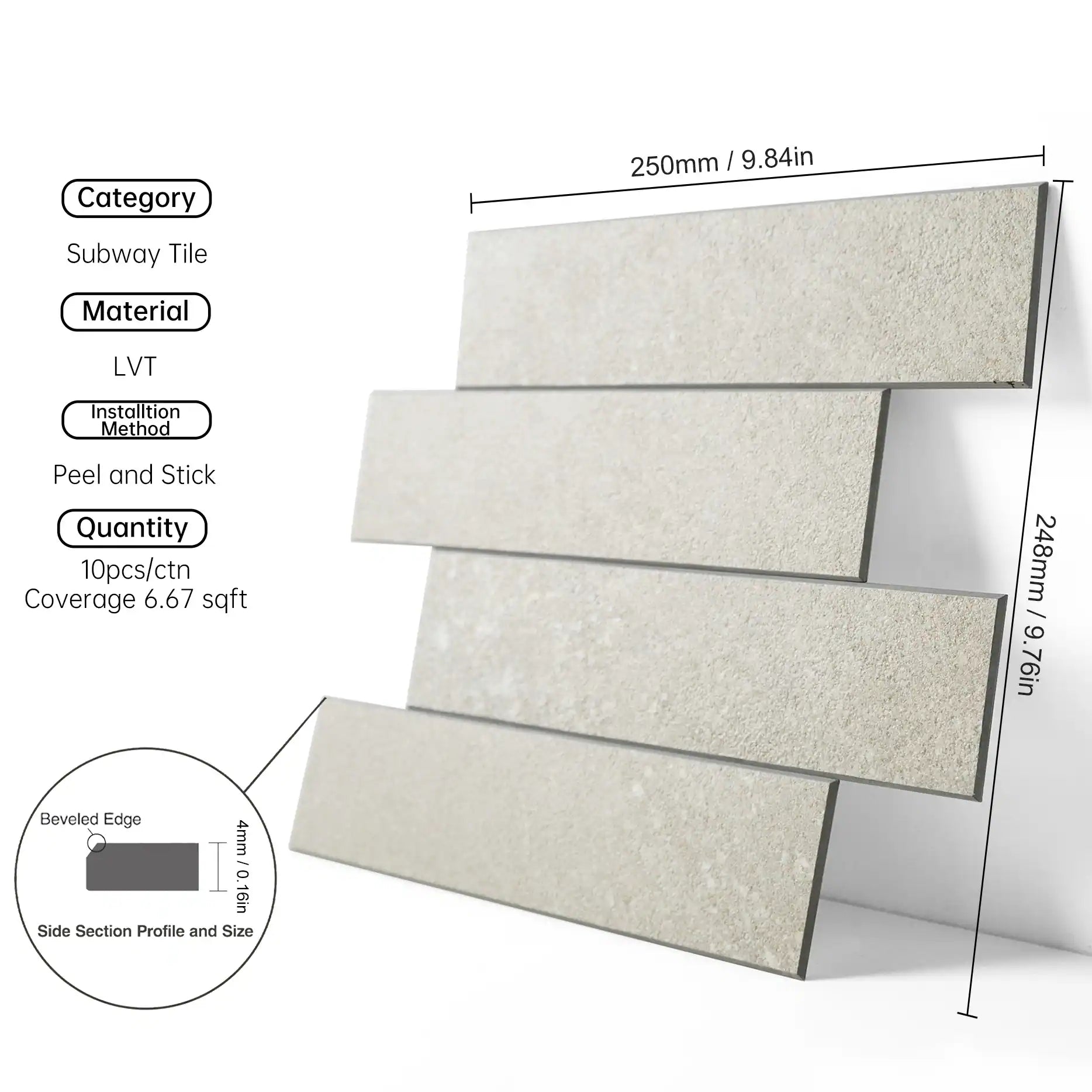 Crédence autocollante en carreaux métro allongés COLAMO, beige calcaire 
