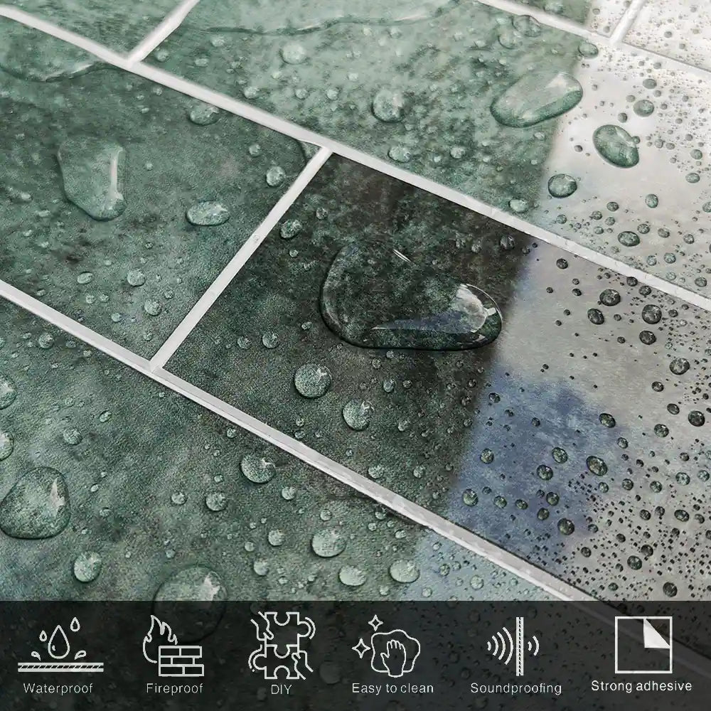 Carrelage de métro COLAMO Crystal vert brillant à décoller et à coller pour dosseret