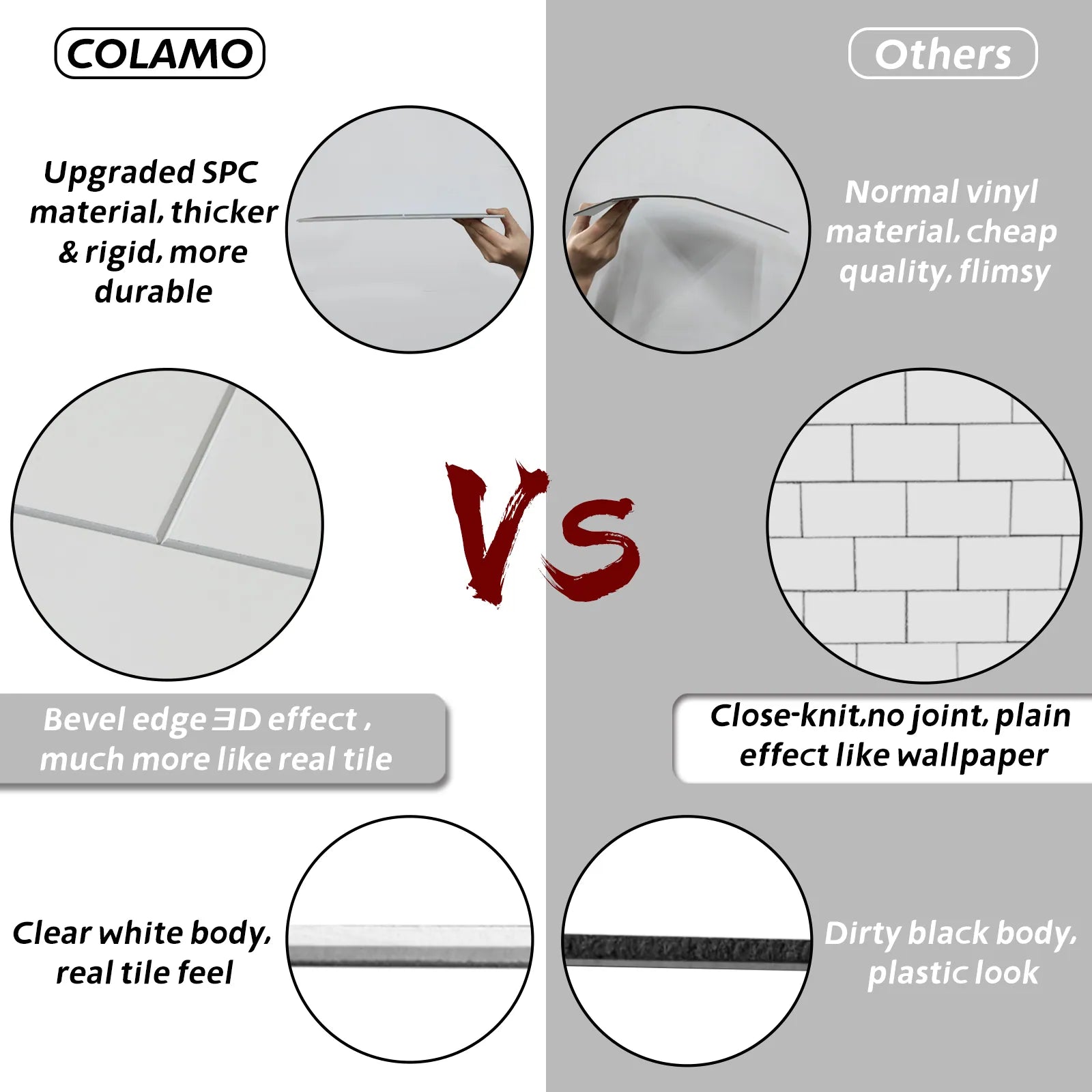 COLAMO Pure White Peel and Stick Backsplash Subway Marble Look Tile for Kitchen Bathroom