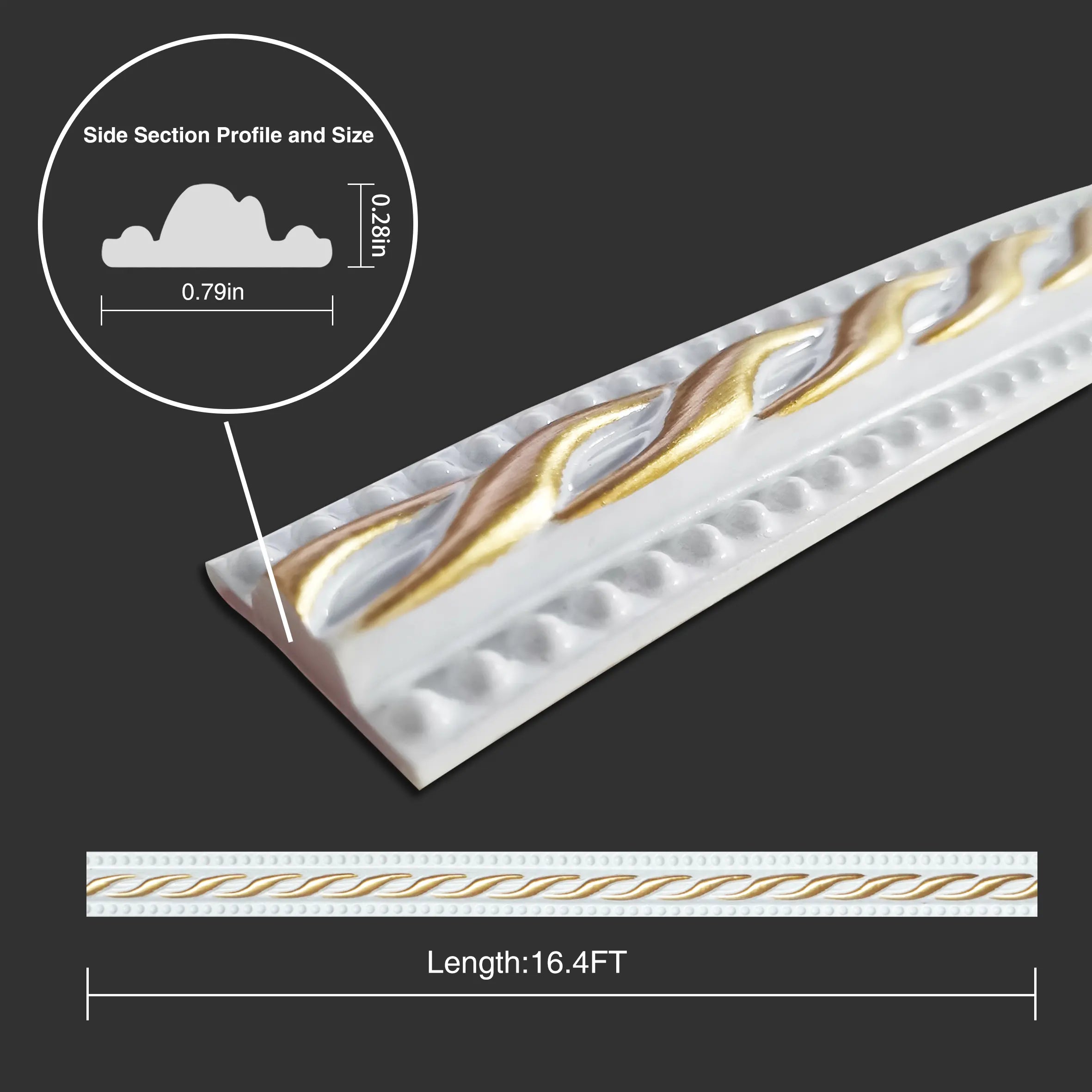 COLAMO Moulure adhésive blanche dorée pour plinthes, bordure de carrelage 