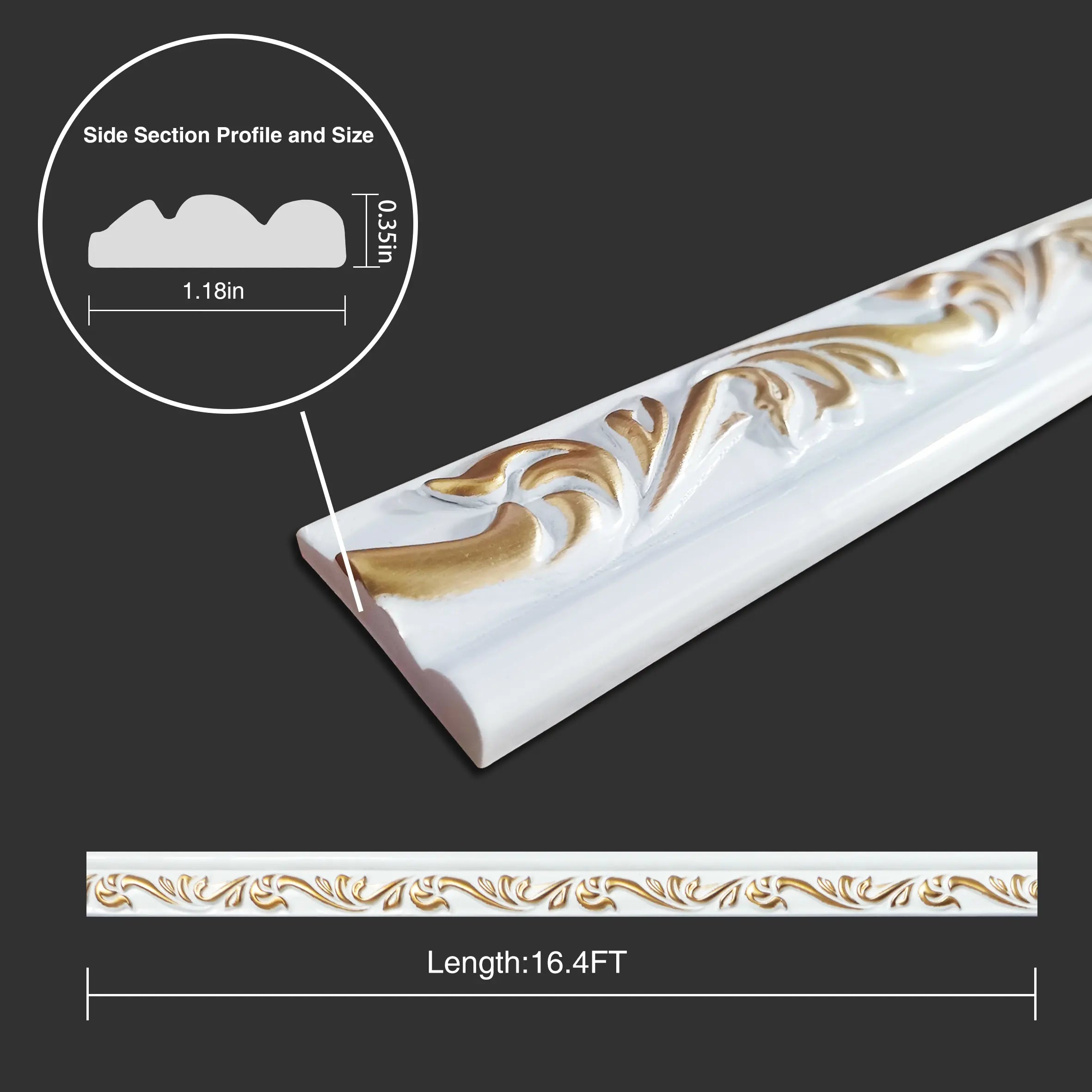 COLAMO Garniture de moulure blanche dorée à coller sur plinthe, bordure de carrelage 