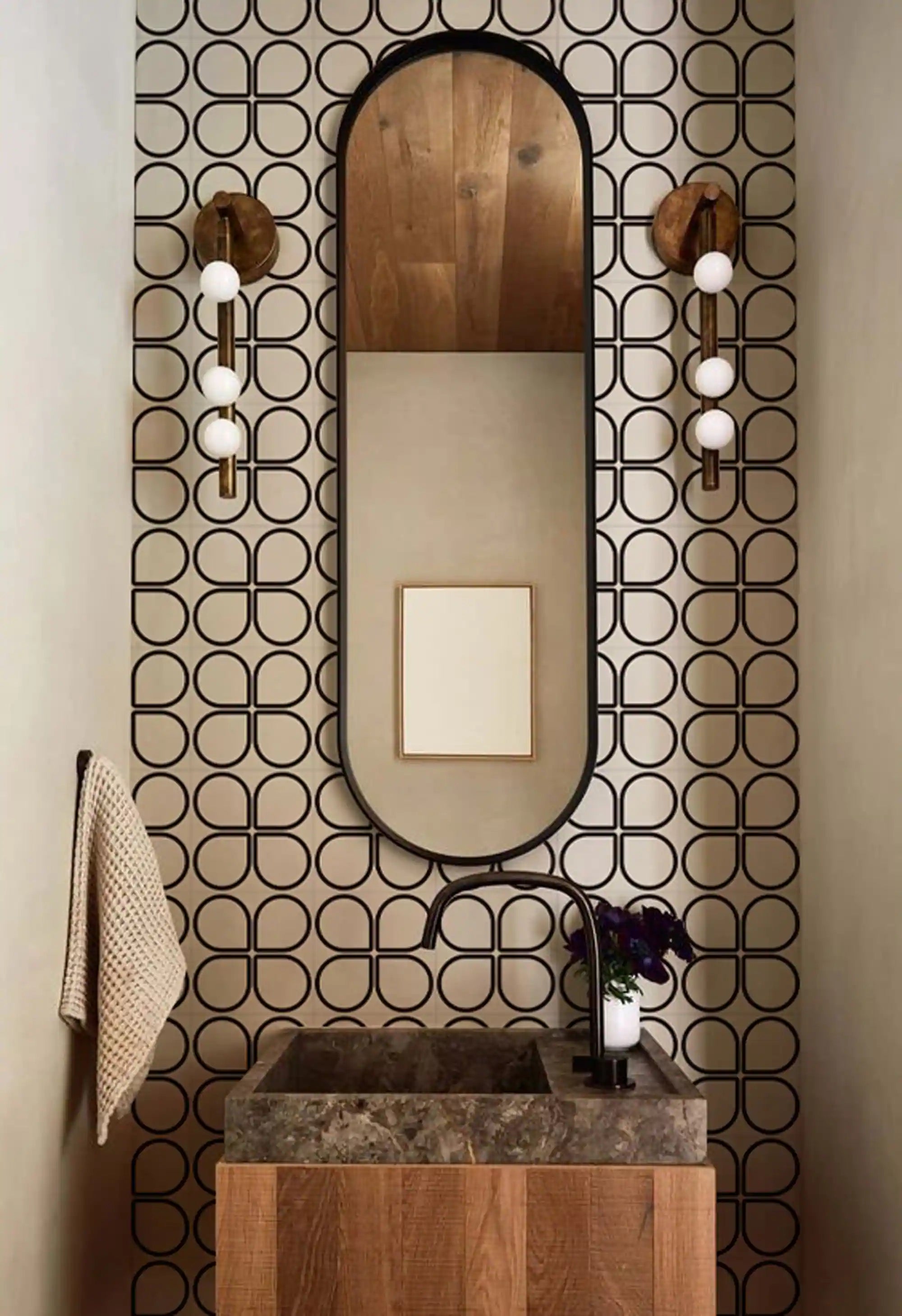 COLAMO Peel and Stick Rigid Thick Graphic Patterned Tile for Wall Self Adhesive White and Black Backsplash for Kitchen