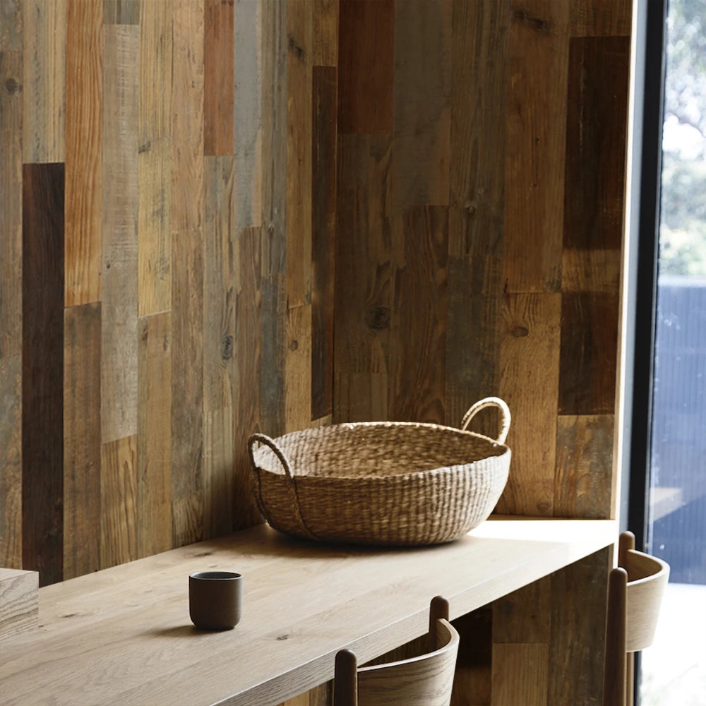 Planches autocollantes en bois recyclé COLAMO 3,54" x 35,43" pour murs 