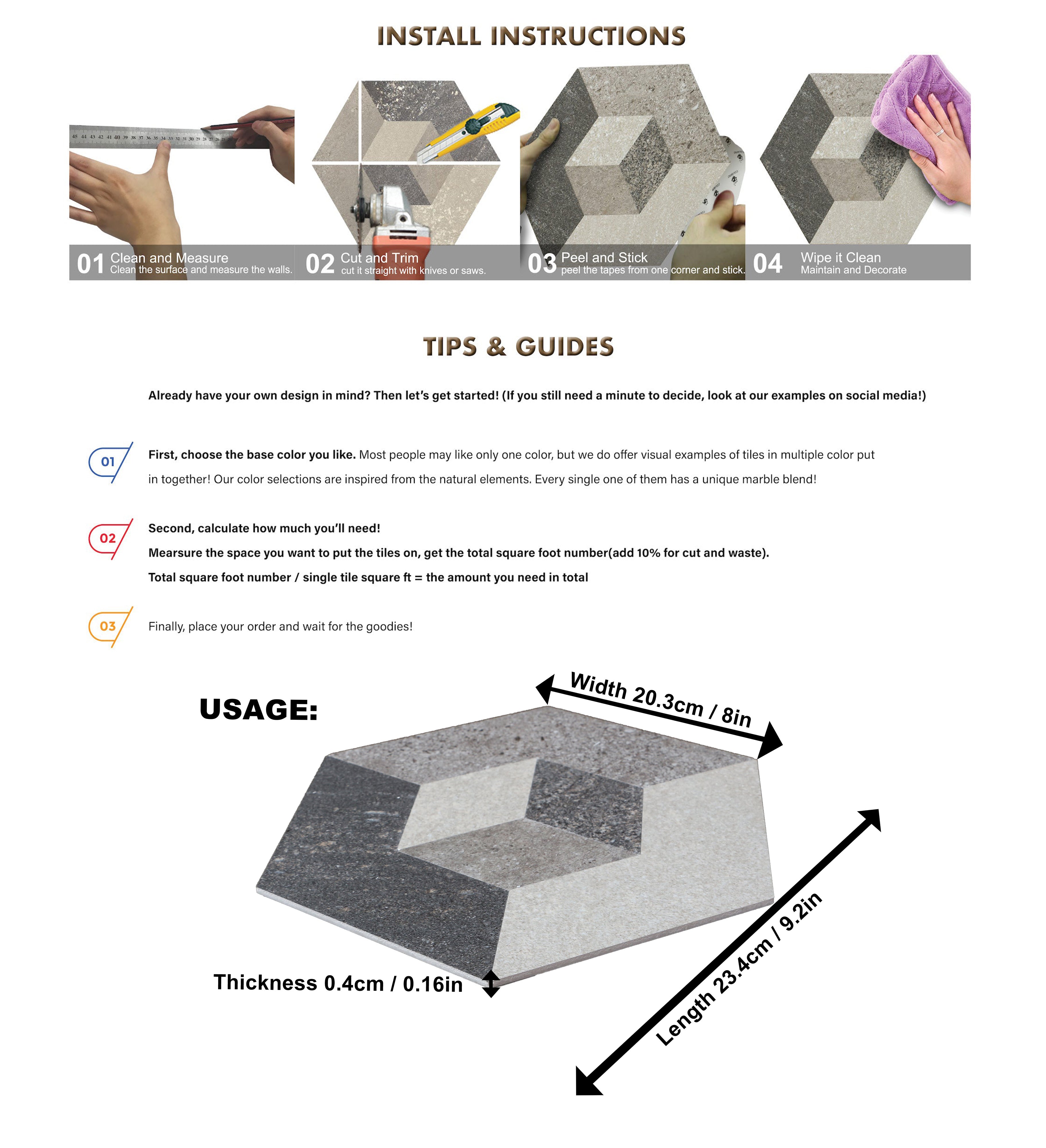 Carreaux hexagonaux pour dosseret autocollant Illusion, Earth Shadow
